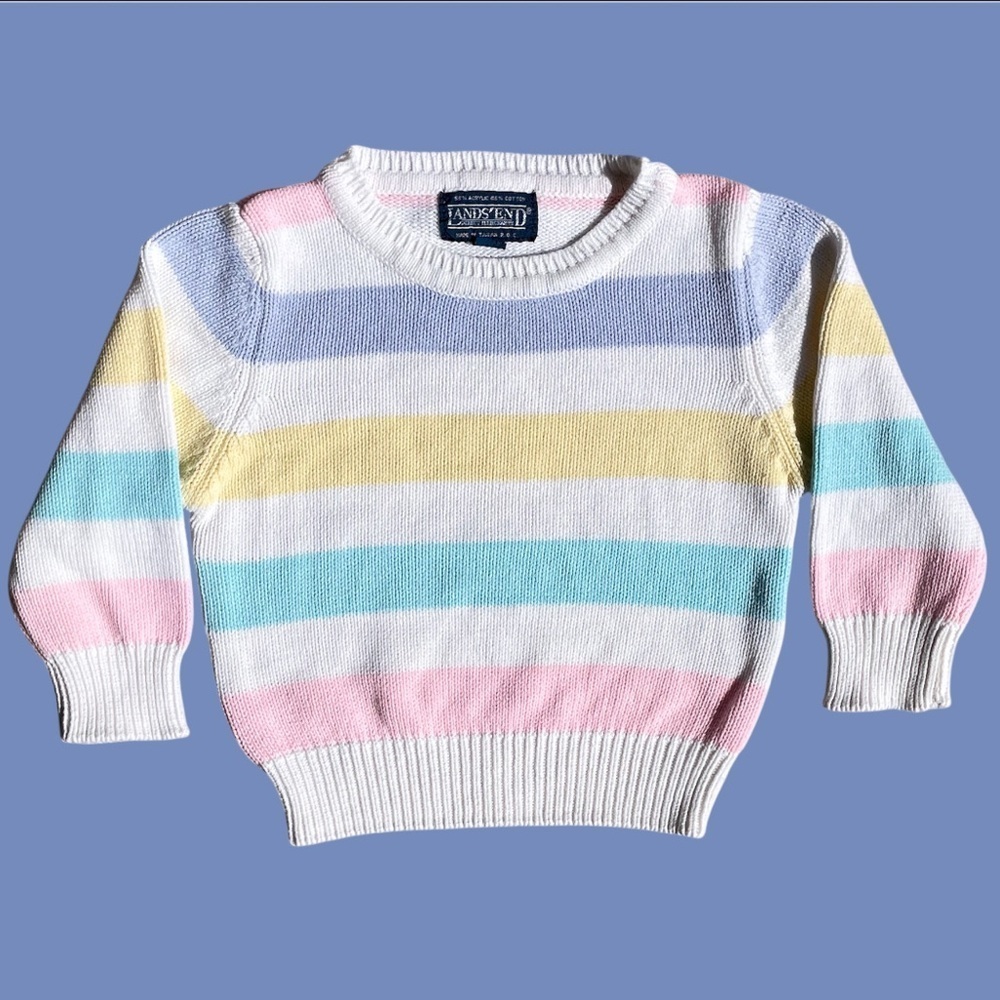 Pastel Striped Lands End Vtg 1990s Knit Sweater Youth Size (S / 2T)